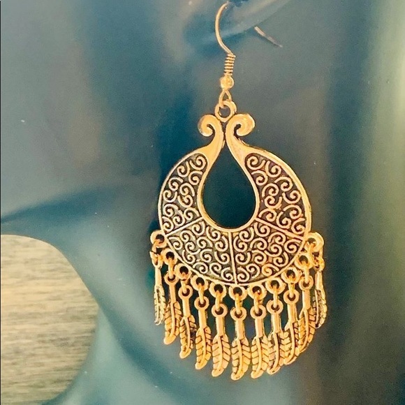 Statement Copper Feather Earrings - Picture 2 of 3